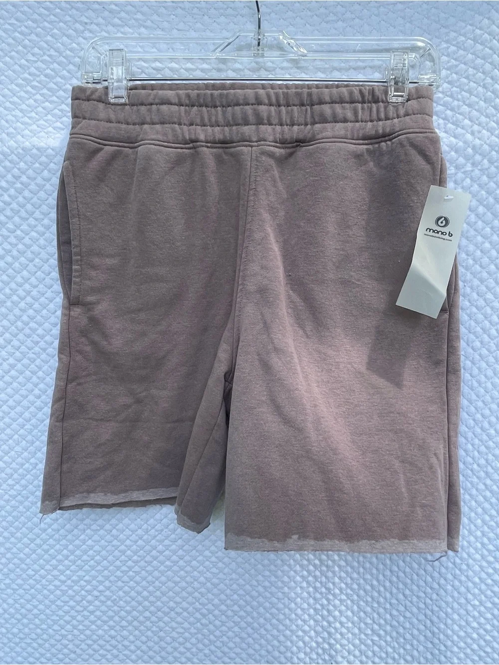 NWT Mono B Women’s Sweat Shorts Small Taupe Raw Hem Lounge Casual